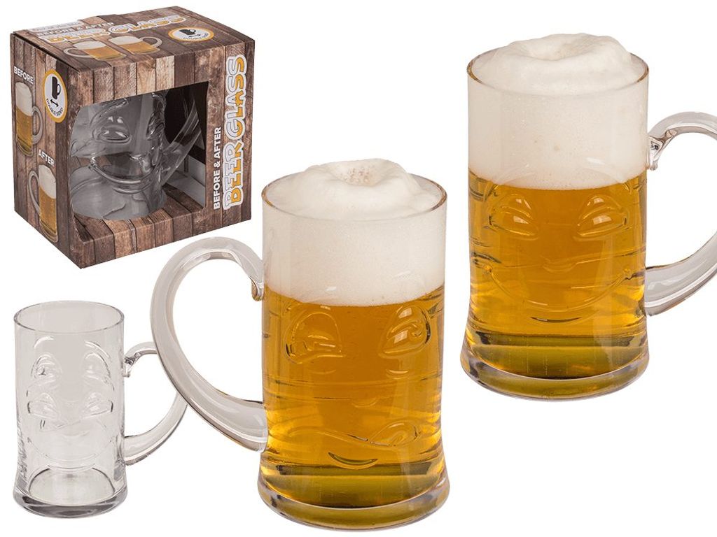 Doppelseitiges Bierglas Vorher Nachher ca. 8 x 14 cm ca. 500 ml