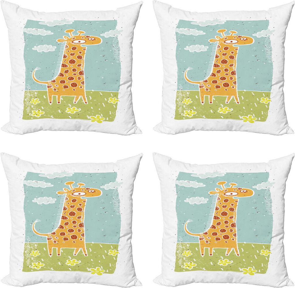 ABAKUHAUS Giraffe Kissenbezug Set (4 Stück), Childish Kids Animal, Moderner Doppelseitiger Digitaldruck, 45 cm x 45 cm, Mehrfarbig