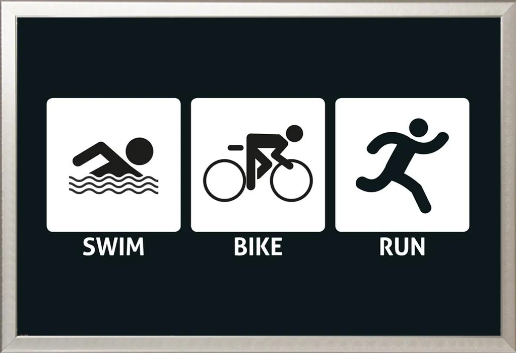 Décoration murale Triathlon poster encadré alu argenté pour athlète