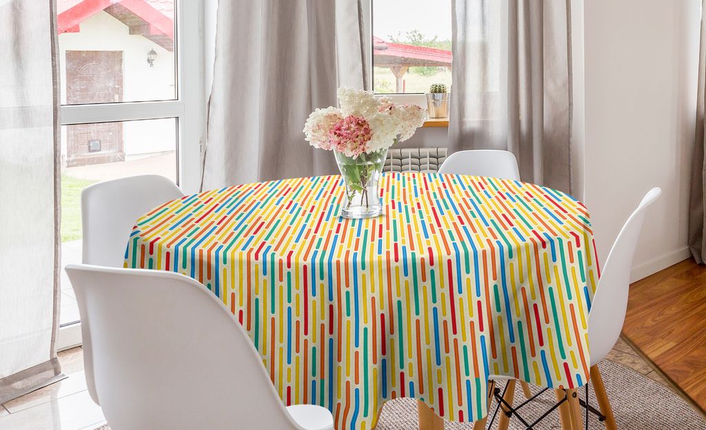 ABAKUHAUS Abstrakt Runde Tischdecke, Kinder Themed Bunte, Kreis Tischdecke Abdeckung für Esszimmer Küche Dekoration, 150 cm, Mehrfarbig
