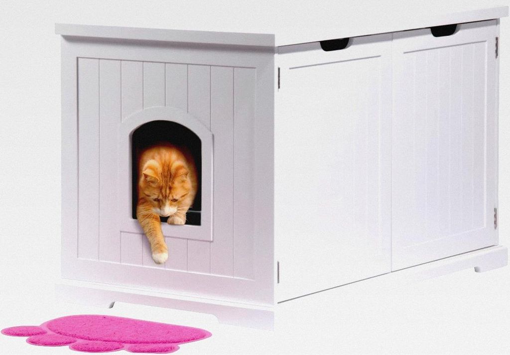 35263 großer Design-Katzenschrank le XL - Katzenhöhle aus Massivholz - Katzenhaus mit Trennwand für Katzenklo - Katzenmöbel für Katzentoile...