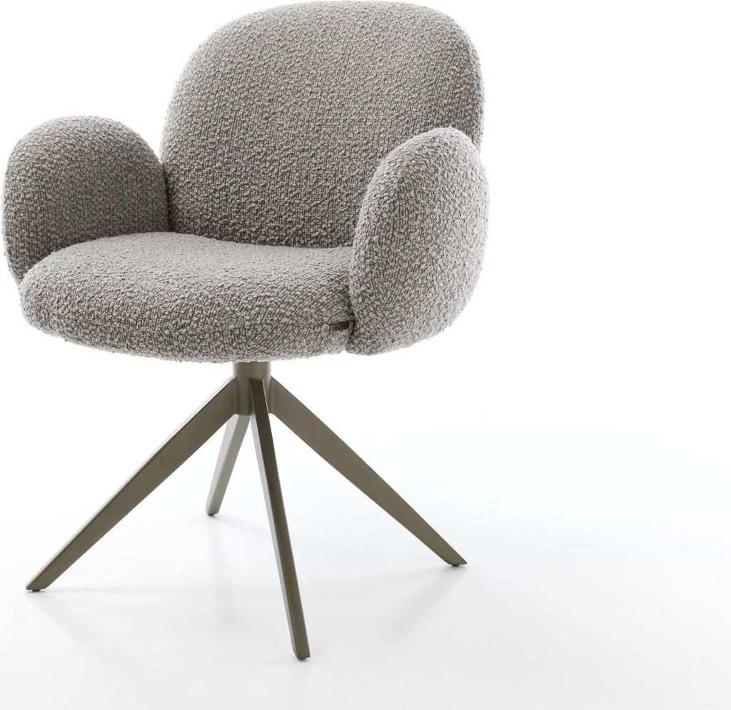 DELIFE Drehstuhl Nube-Flex mit Armlehnen Bouclé Silbergrau Kreuzgestell breit Effektfinish Titan 360° drehbar Wippfunktion Taschenfederkern