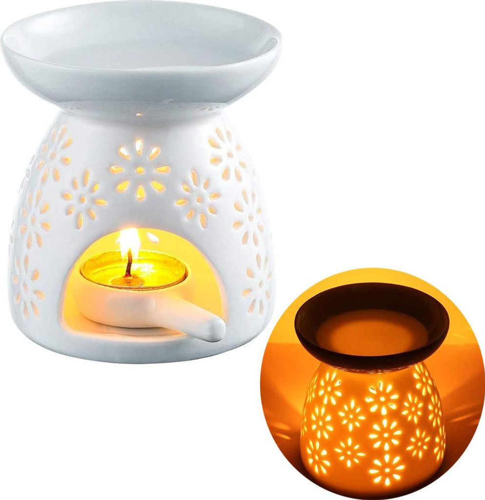 Duftlampe mit kerzenhalter aus Keramik Aromalampe Weiß Blume