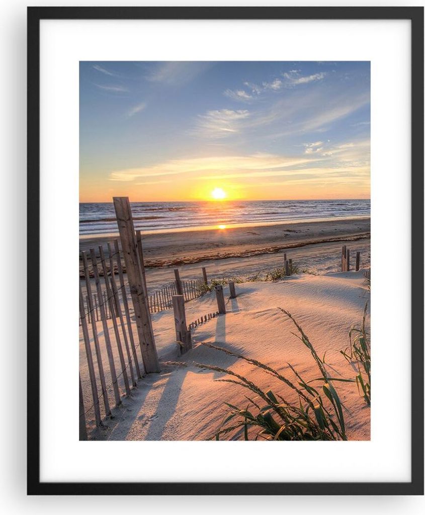 Gerahmtes Poster - Schwarzer Rahmen - Westen Sonne Düne - 40x50 cm - Wand Bild - Wanddeko - Wandbilder - Kunstposter - Wandposter - Bilderrahmen -...