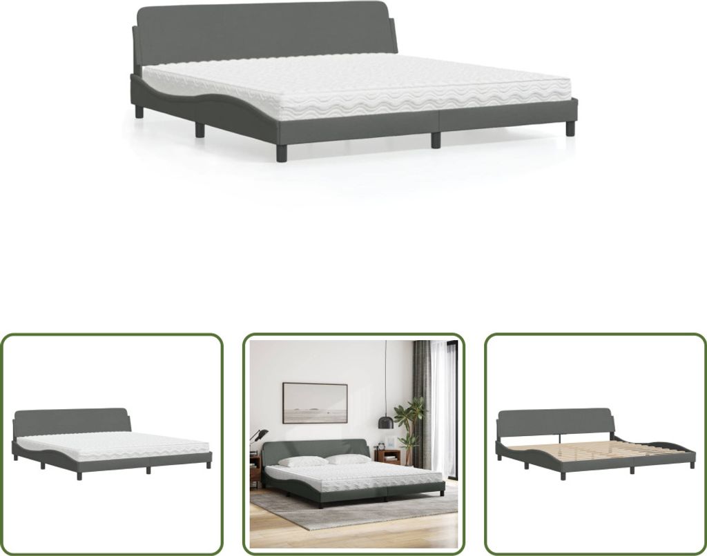 The Living Store Bett mit Matratze Dunkelgrau 200x200 cm Stoff