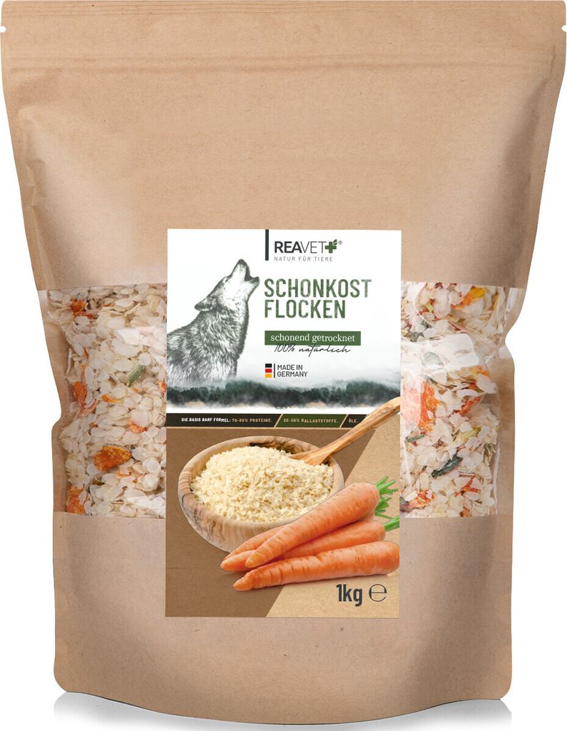 REAVET Schonkostflocken Hund 1kg - Barf Zusatz für Hunde, Naturprodukt, Barf Ergänzungsfutter, Gemüse Flocken Ohne künstliche Zusätze, Hundefu...