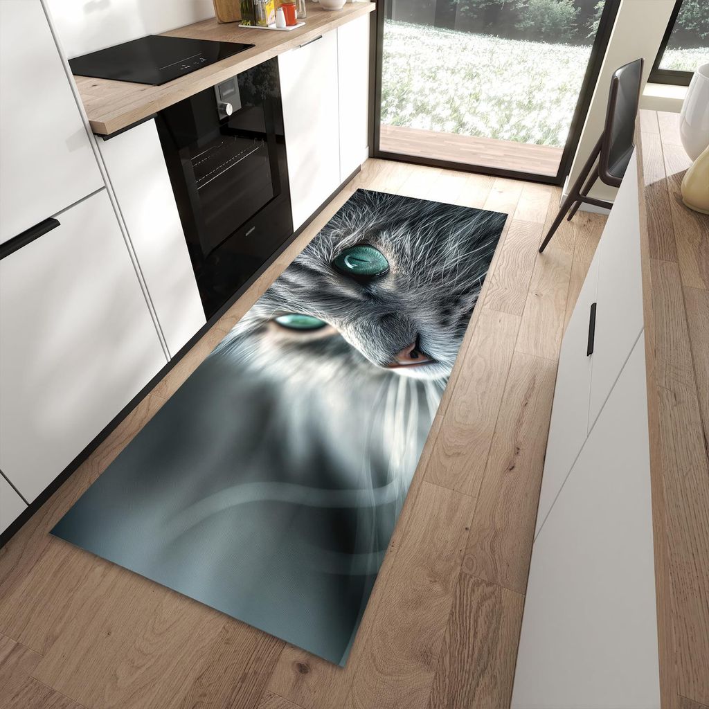 Küchenteppich 90x240cm rutschfest & abwischbar PVC Läufer - Katze von Nahaufnahme