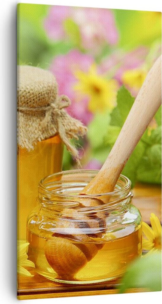 Bild auf Leinwand - Leinwandbild - Honig Glas Glas Vitamin - 55x100cm - Wand Bild - Wanddeko - Leinwanddruck - Bilder - Kunstdruck - Wanddekoration...