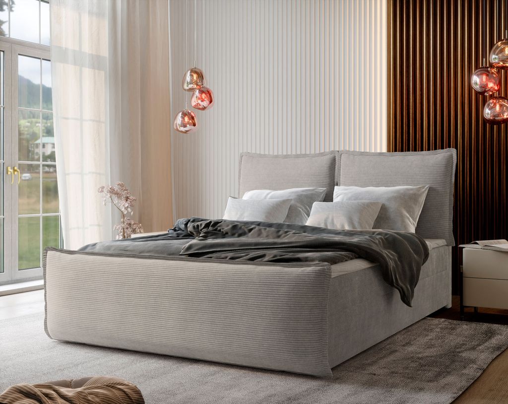 Masseno Boxspringbett MONTA 140x200 cm Komplett-Set mit Bonell Matratze und Topper, Polsterbett mit Bettkästen -Beige, LINCOLN 83