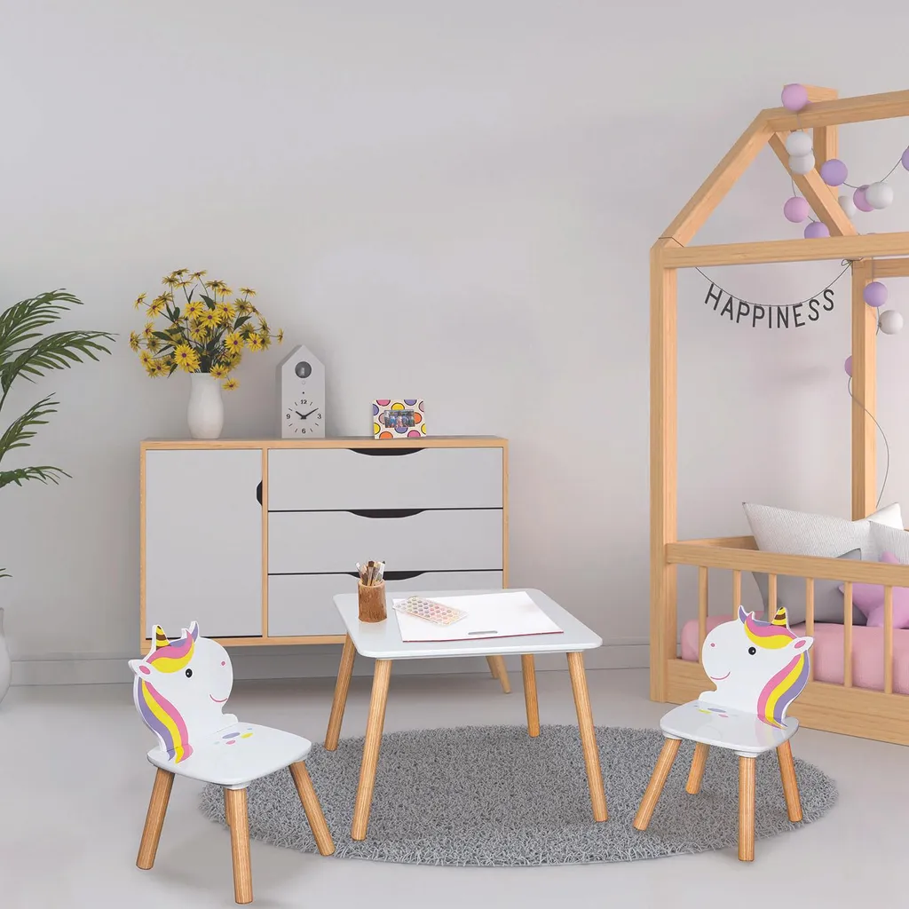 Ensemble Table et Chaises Licorne Lily - Bois Robuste et Design Magique