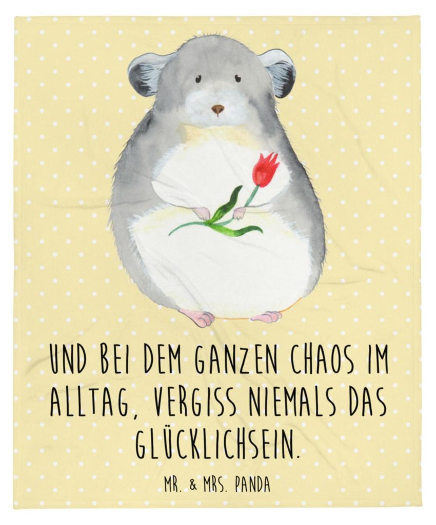 Mr. & Mrs. Panda Sofadecke Chinchilla Blume - Gelb Pastell - Geschenk, Kuscheldecke, Decke, Plaid, Bettüberwurf, Tagesdecke, Büro, Chinchillas, L...