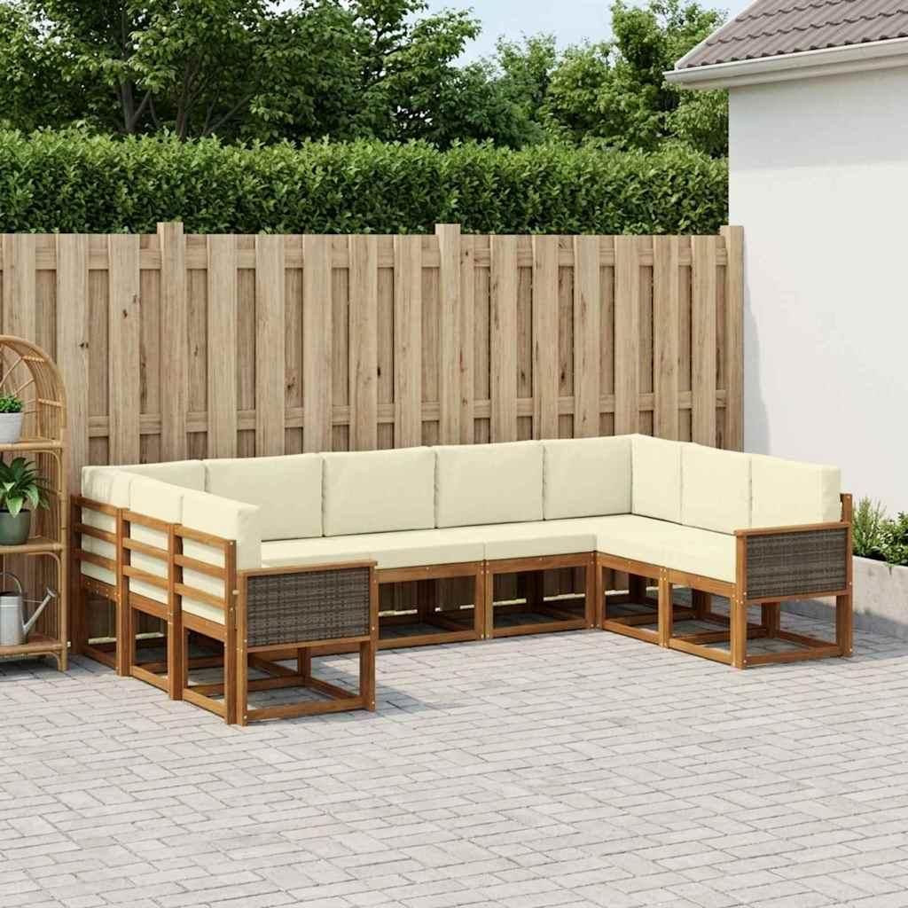 Möbel Outdoor-Sofagarnitur 9 pcs Natur und Creme Massivholz AkazieGartensofas - Gartensofas c2341