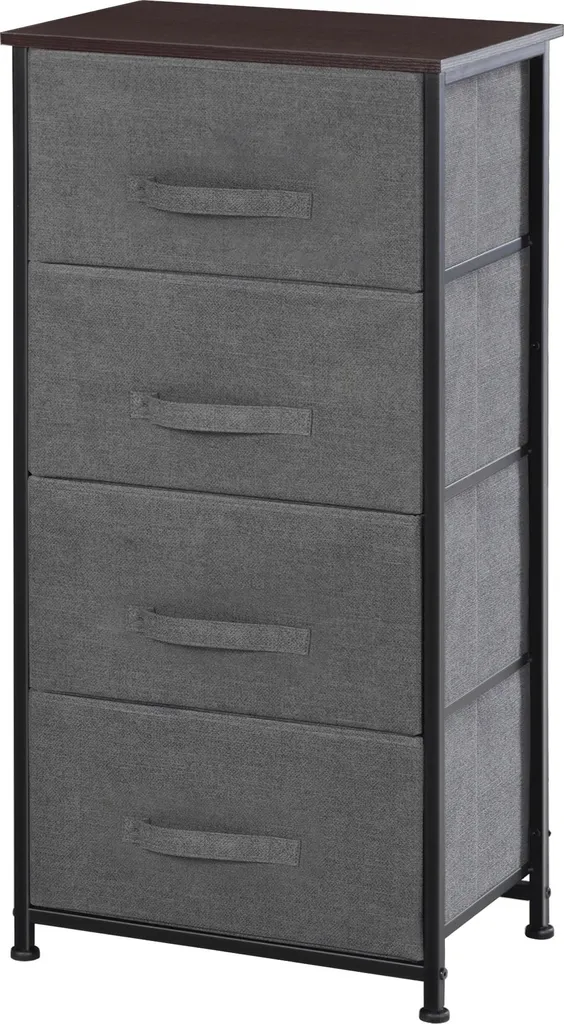 Chiffonnier de Rangement 4 Tiroirs en Tissu et Métal pour Chambre - Gris