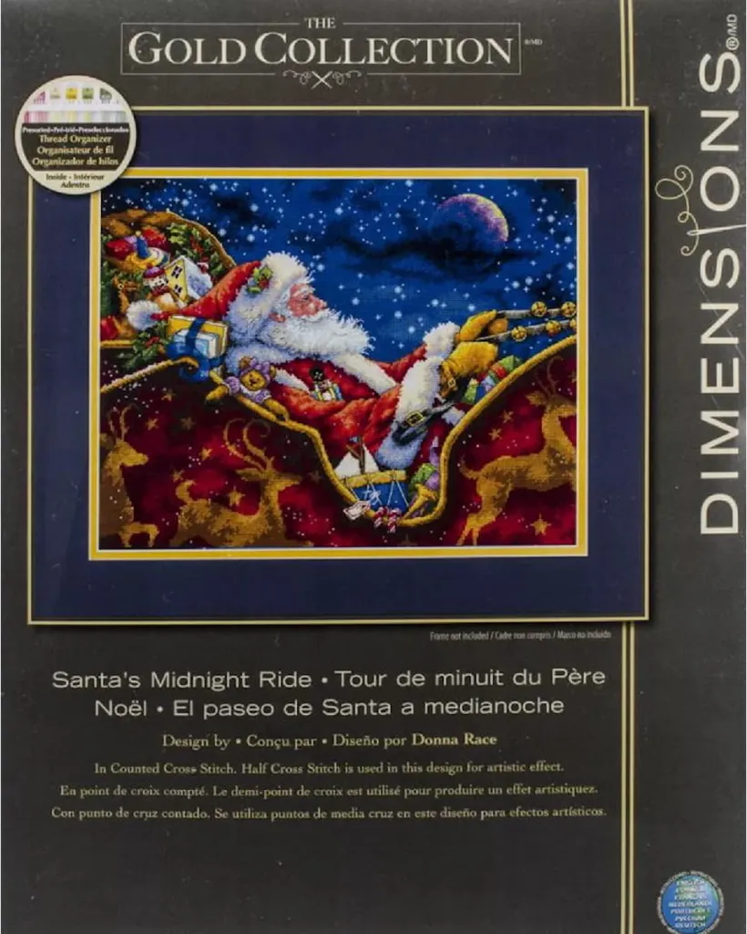 Dimensions kit punto croce contato "Collezione Oro, Cavalcata di mezzanotte di Babbo Natale", 35,5x27,9cm