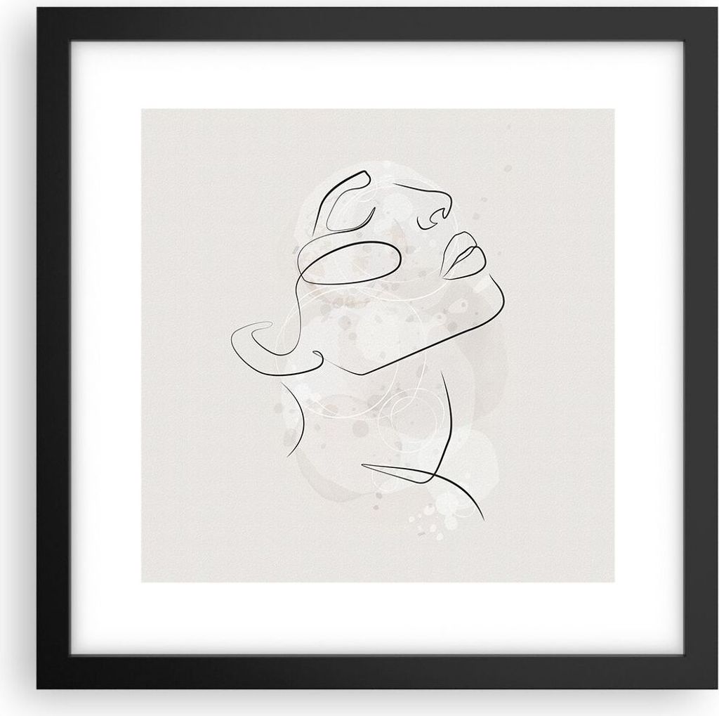 Gerahmtes Poster - Schwarzer Rahmen - Gesicht Linie Skizze - 30x30 cm - Wand Bild - Wanddeko - Wandbilder - Kunstposter - Wandposter - Bilderrahmen...