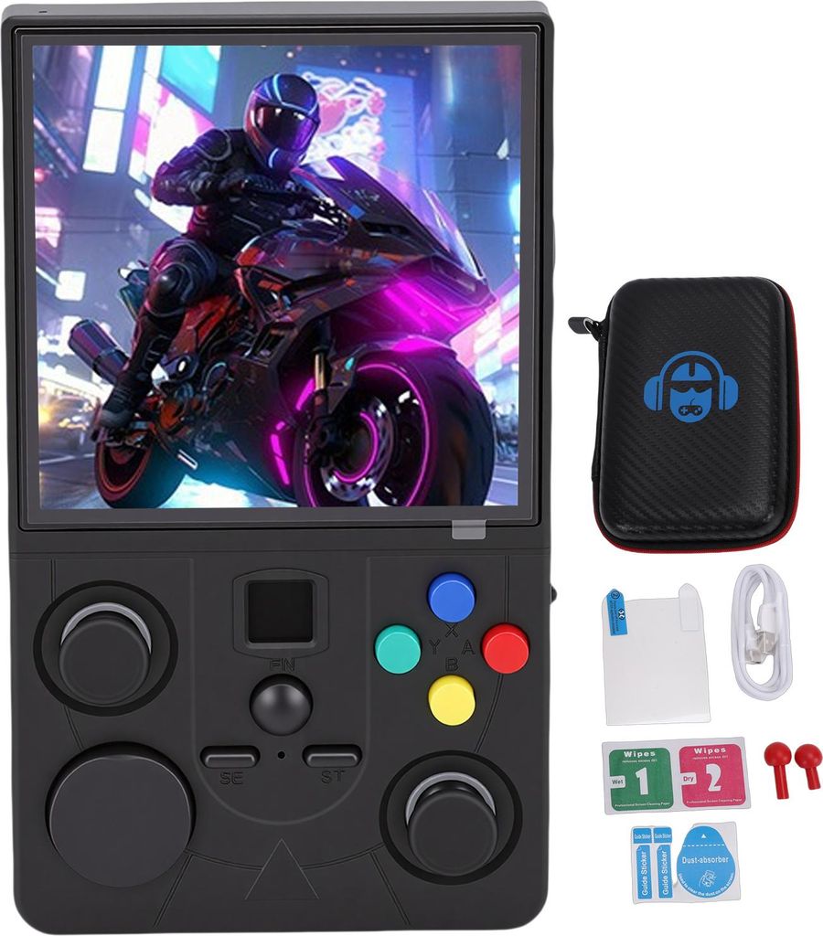 Handheld-Spielkonsole 4-Zoll-HD-MIPI-Bildschirm Tragbare Retro-Spielkonsole Unterstützt WLAN mit zwei Joysticks Vorinstallierte Spiele Schwarz 128 GB