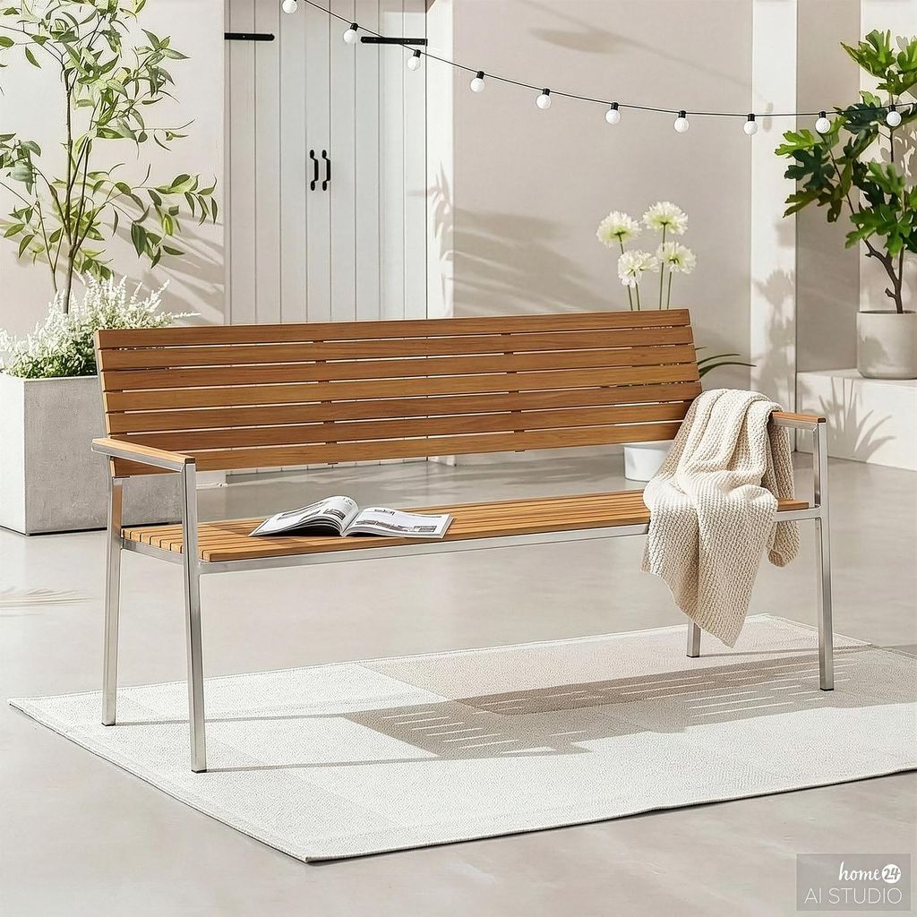 home24 Gartenbank - Teak Massiv / Edelstahl Produktbild 