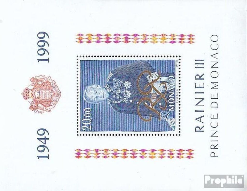 Briefmarken Monaco 1999 Mi Block77 (kompl.Ausg.) postfrisch Regentschaft Fürst Rainier III.