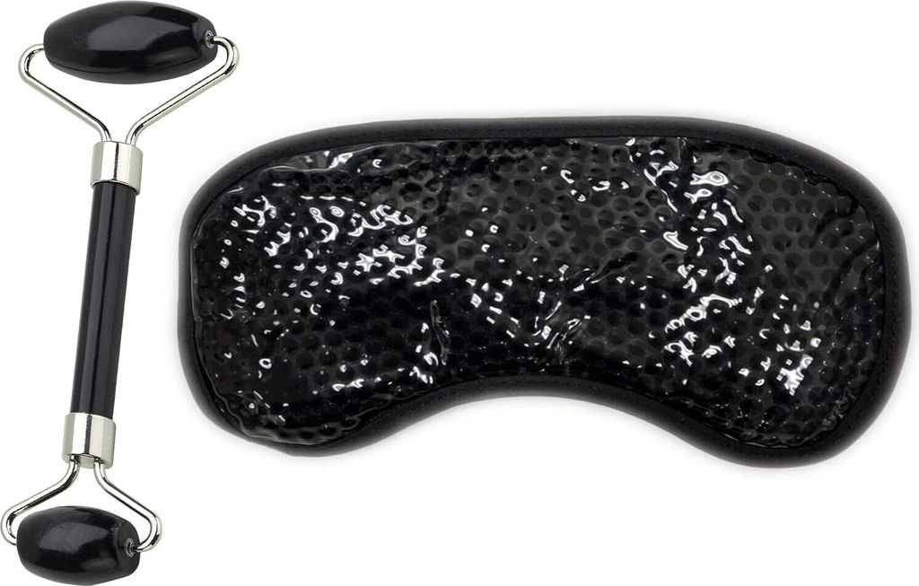Augenmasken-Set (2 Packungen) – Hot and Code Augenmaske und Gesichtsroller-Set, 100 % natürlicher Jadestein, Schönheitsmassage für Körper, Au...