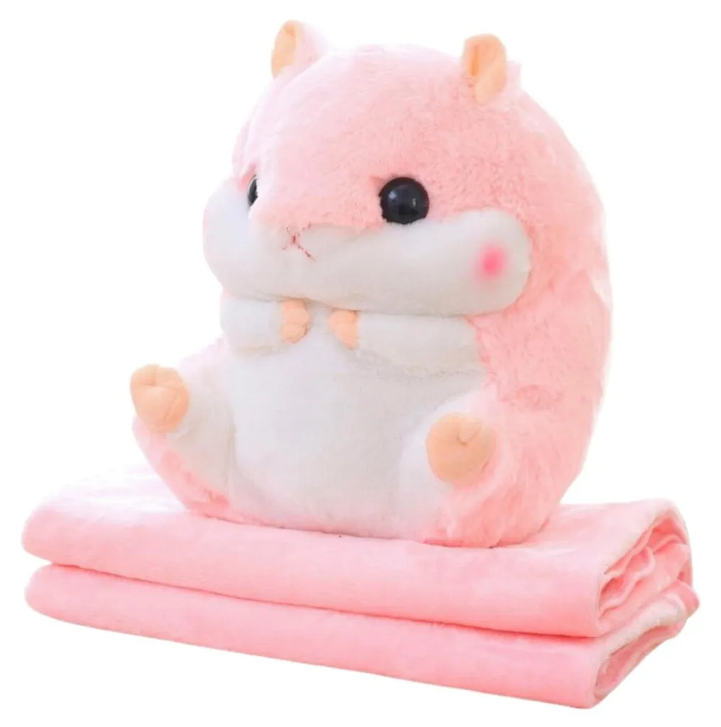 Hamster en peluche multifonction rose 3 en 1 et sa couverture douce 35 cm