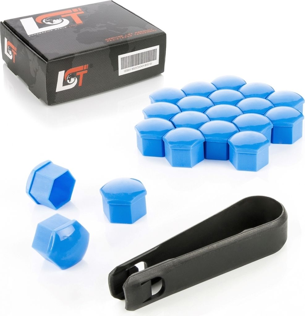 20x Radschrauben Kappen Set 17 mm blau Glanz für JAGUAR DAIMLER MAYBACH MERCEDES