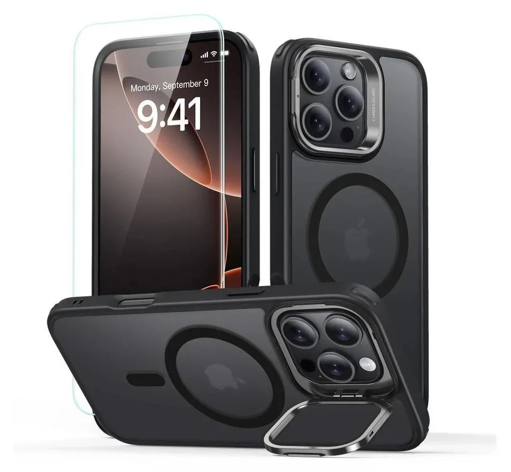 Set ESR iPhone 16 Pro: Custodia MagSafe Frosted Black + Vetro 9H