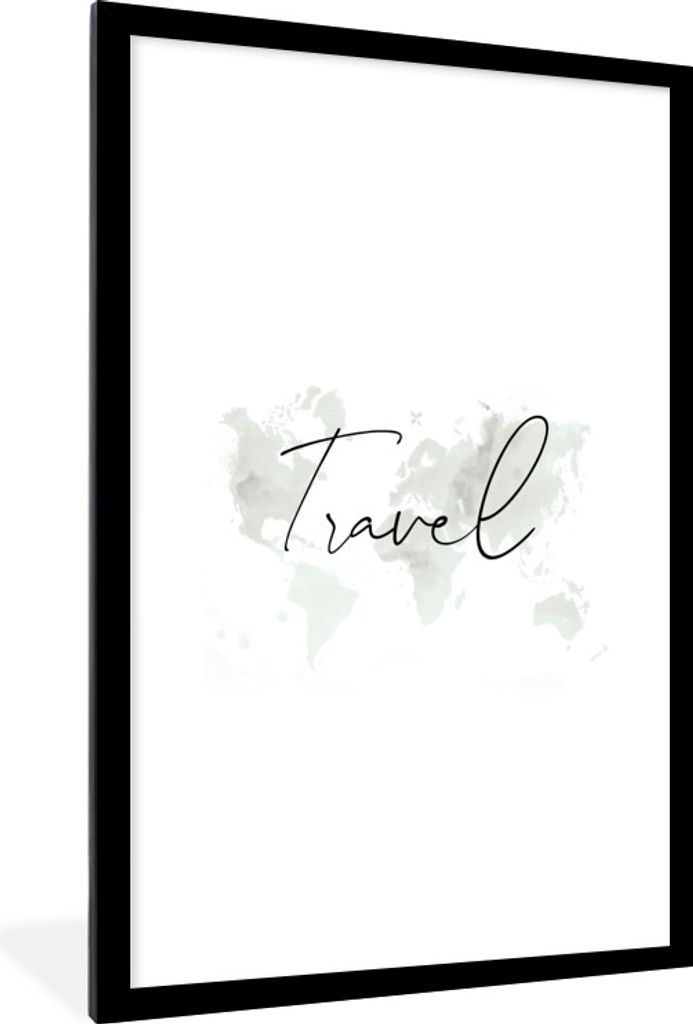 MuchoWow Gerahmtes Poster Weltkarte - Aquarell - Minimalismus 60x90 cm - Poster mit Schwarzem Bilderrahmen Wandposter Rahmen Foto Bilder - Dekora...