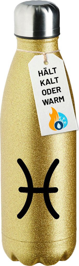 Huuraa Trinkflasche Fische Sternzeichen Zeichen 500ml Gold Edelstahl Wasserflasche Trinkflasche Geschenkidee