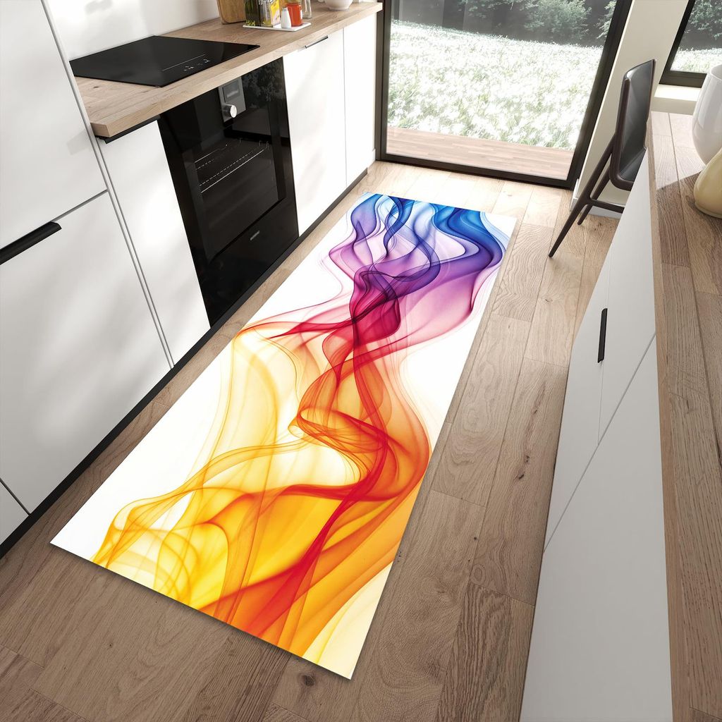 Küchenteppich 90x240cm rutschfest & abwischbar PVC Läufer - Wellen von Farbige