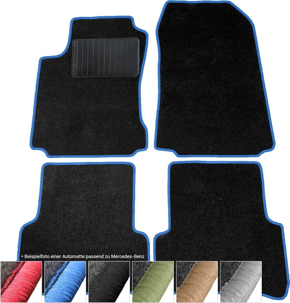 moto-MOLTICO Fußmatten Auto Velours Autoteppiche Schwarz Automatten Set 2-teilig passend für Mercedes-Benz SL R107 Cabrio 1971-1989 (Blaue - Zier...