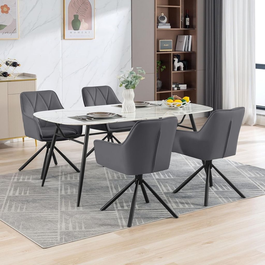 EUGAD 6x Esszimmerstuhl drehbar mit Armlehnen, Polsterstuhl aus Samt, Dunkelgrau