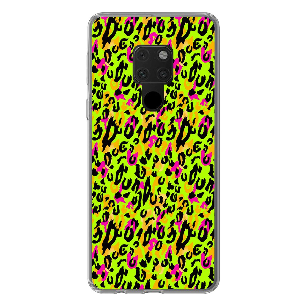 MuchoWow Handyhülle Schutzhülle Hülle für Huawei P40 Lite Tierprint - Panther - Neon - Gelb Silikon Softcase Handy Hülle - Handy