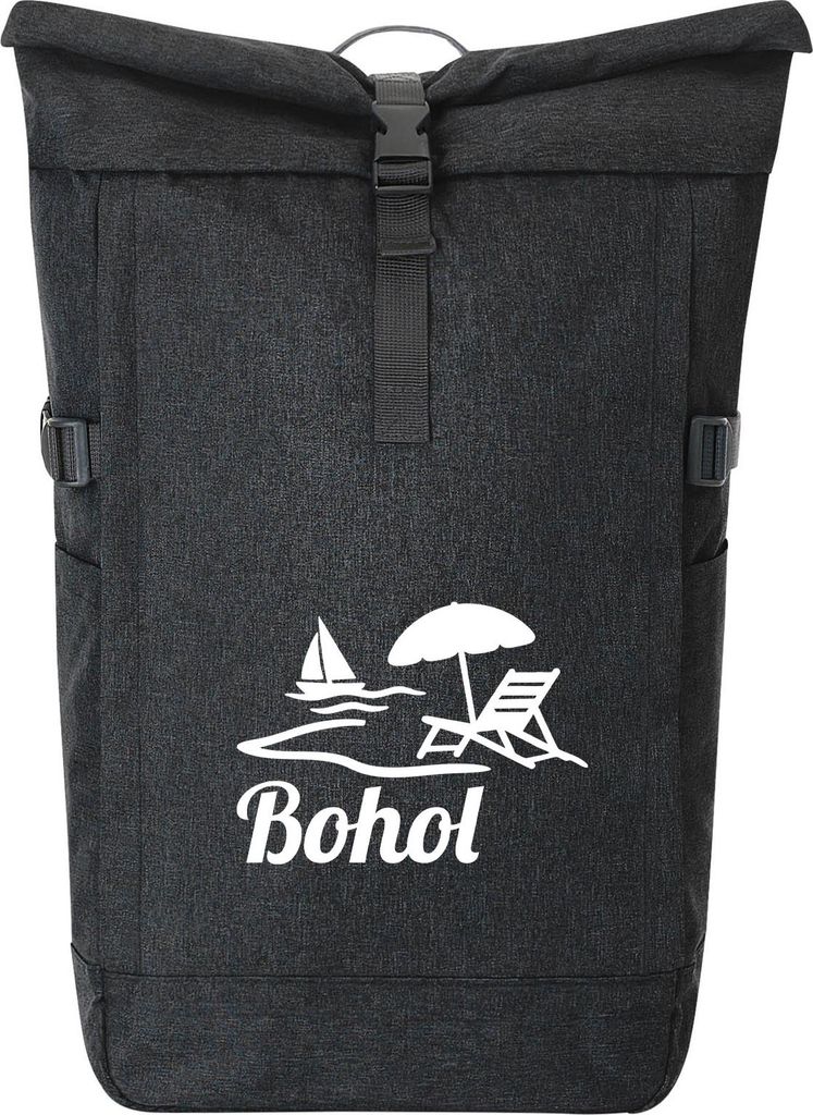 Huuraa Kurierrucksack Bohol Inselmotiv Philippinen 30-44 Liter Black Melange Fairtrade Rolltop Rucksack Geschenkidee