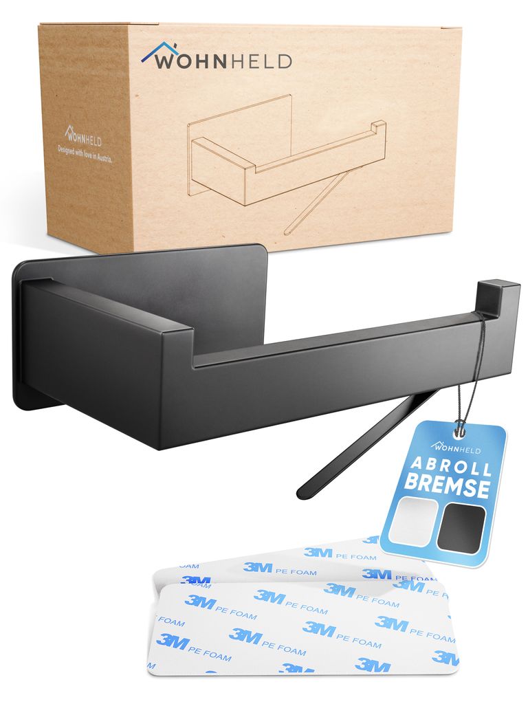 Toilettenpapierhalter ohne Bohren [Mit Abroll-Bremse] Edelstahl - Silber & Schwarz - Klopapierhalter - Klorollenhalter ohne Bohren - WC Papier Halt...