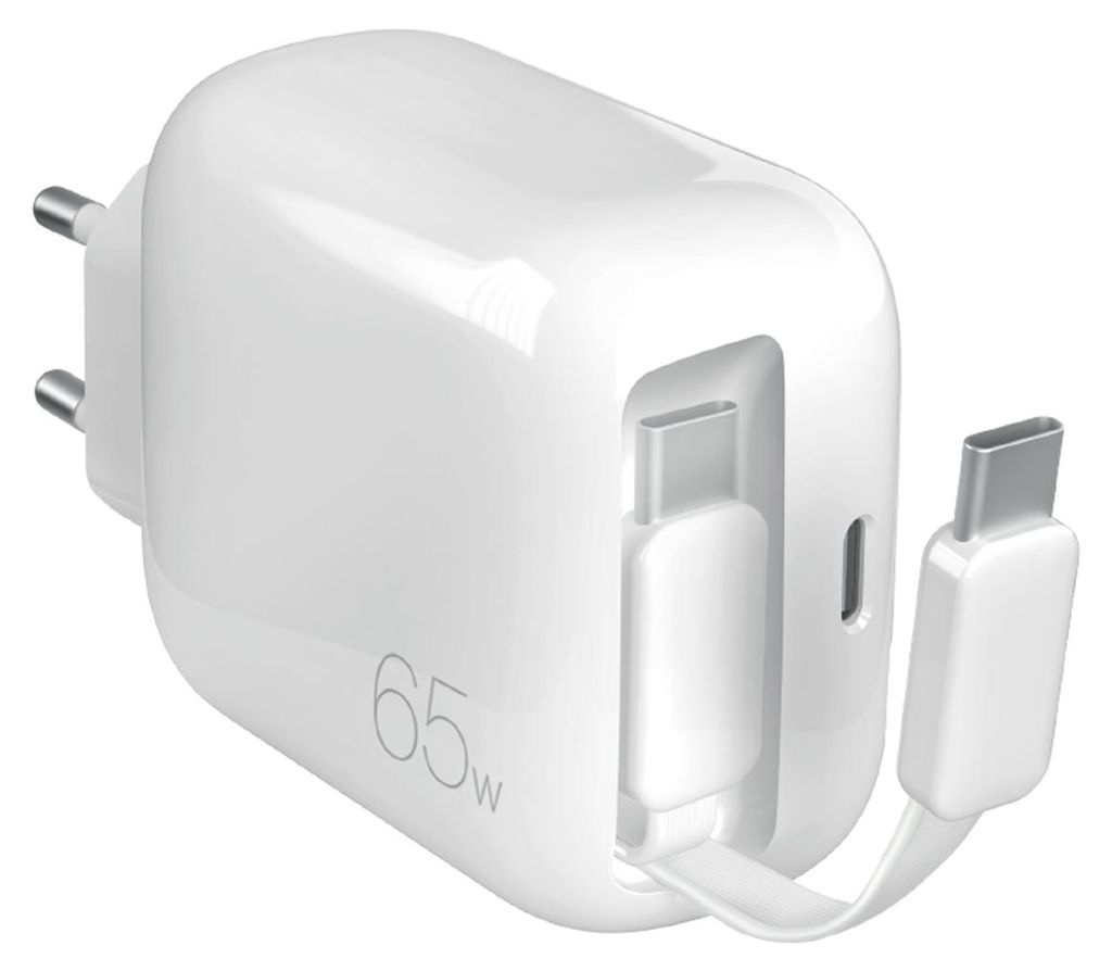 PURO GaN-Wandladegerät mit 65 W und einziehbarem USB-C-Kabel von MiniPro für Smartphones, Tablets und Laptops