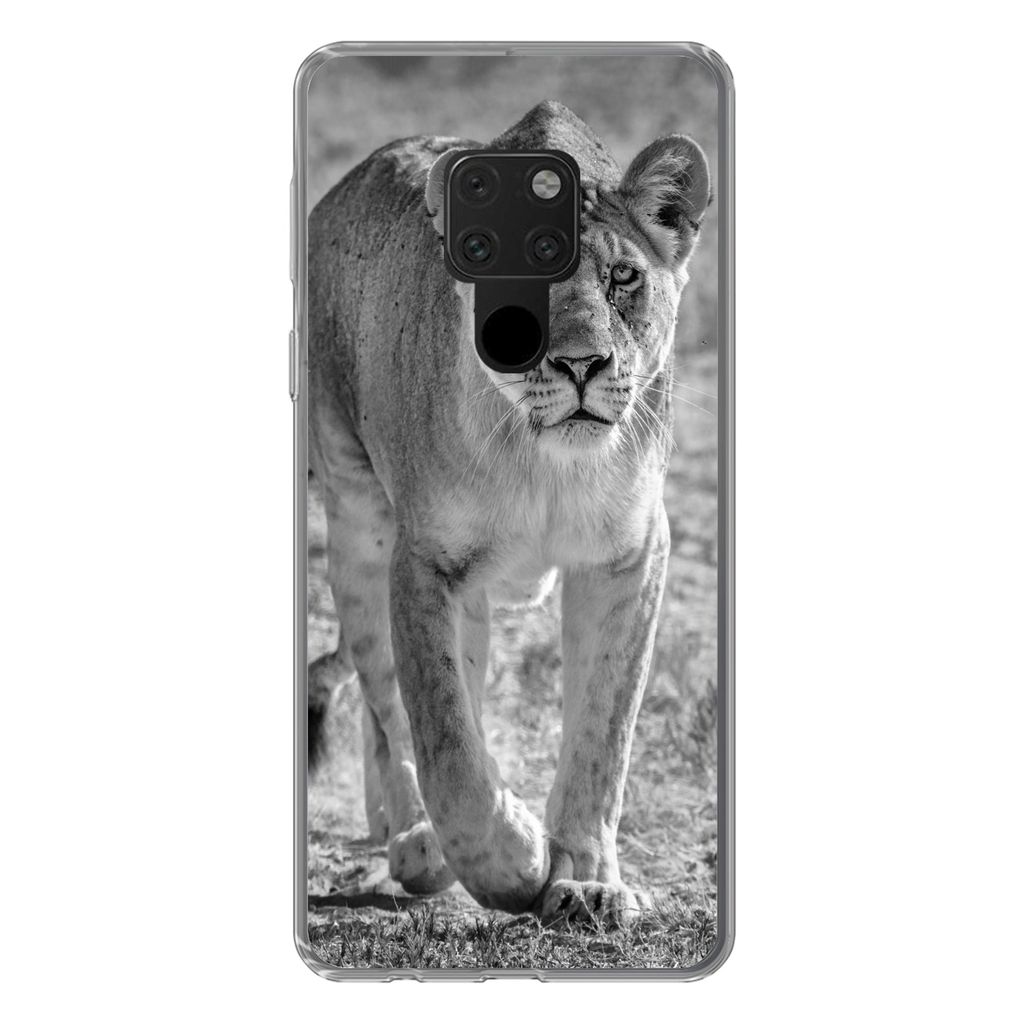 MuchoWow Handyhülle Schutzhülle Hülle für Huawei P40 Lite Löwe - Schwarz - Weiß Silikon Softcase Handy Hülle - Handy