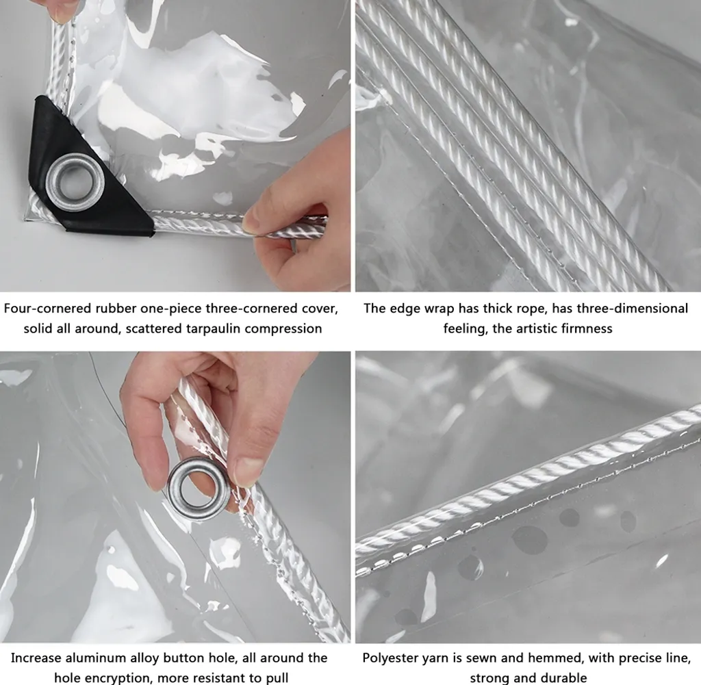 Bâche PVC Épaisse 0,39mm Transparente avec Œillets - 2x4M, Imperméable - 8