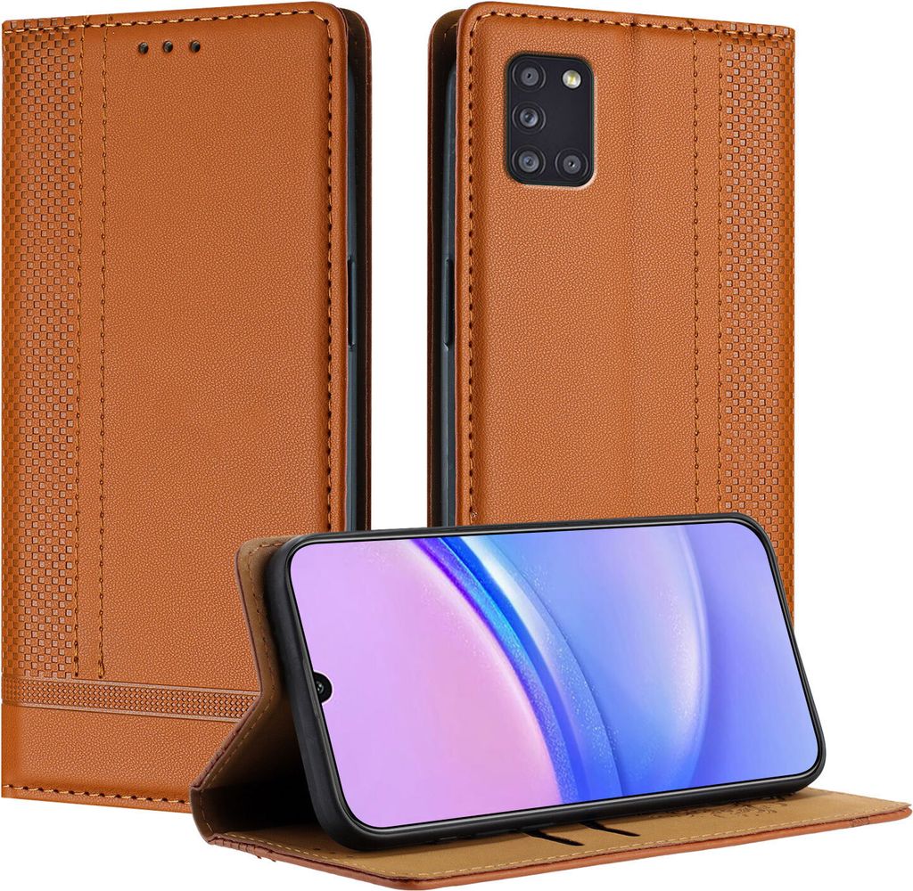 Handyhülle für Samsung Galaxy A31 Leder Flip Klappbare Schutzhülle mit Standfunktion Braun