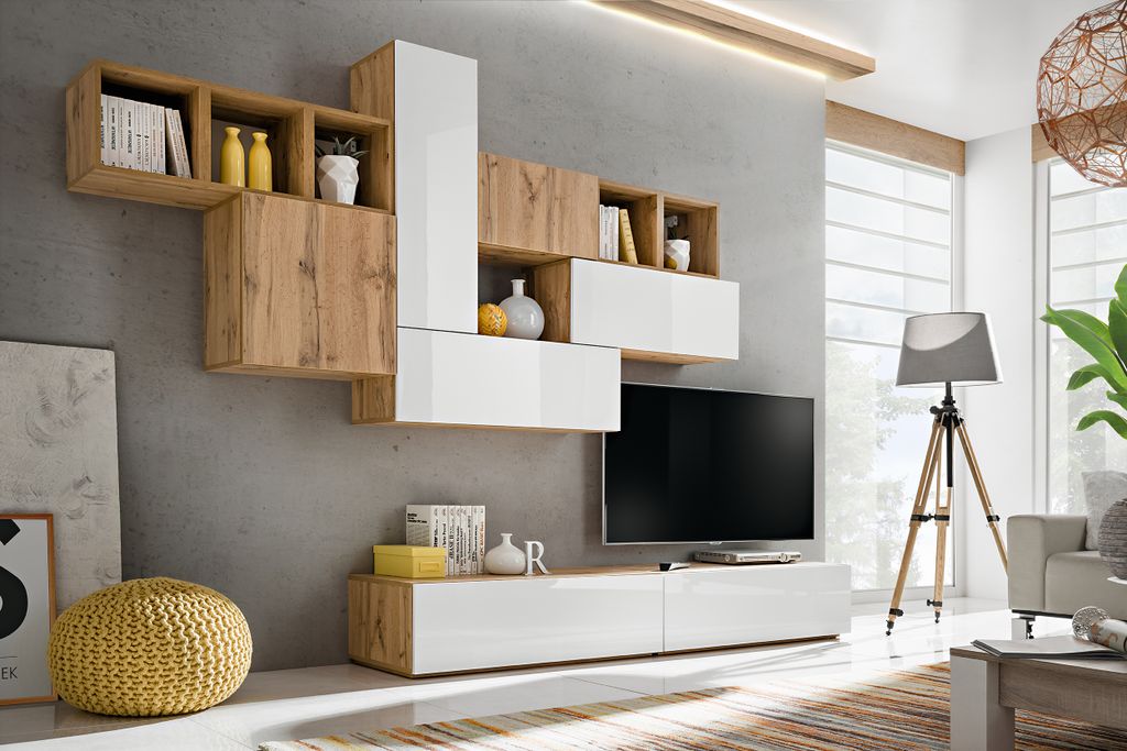 DESIGN Wohnwand BRIKS 6 Schrankwand Anbauwand grifflos Produktbild 