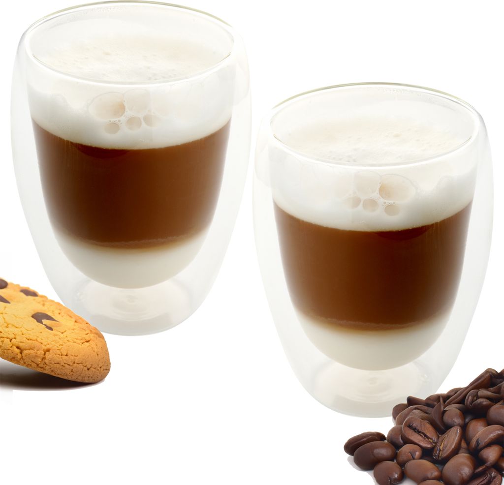 spar-home Doppelwandige Kaffeegläser 350ml 2er Set – Latte Macchiato Gläser Espressotassen Tassen Dickwandig für Cappuchino Espresso Teegläser