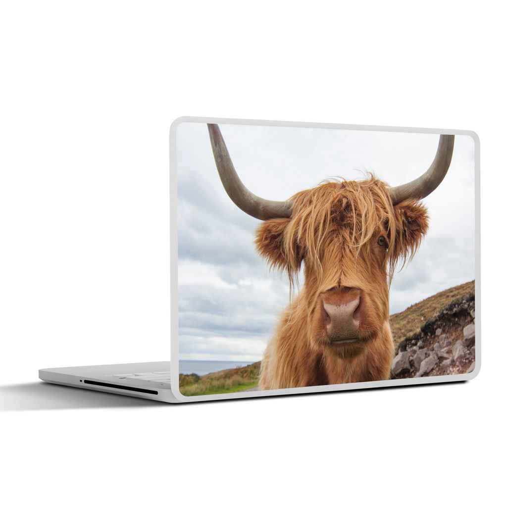 MuchoWow Laptop Aufkleber Sticker Cover Schottischer Highlander - Hörner - Berg 36.5x27.5 cm - Laptop-Sticker