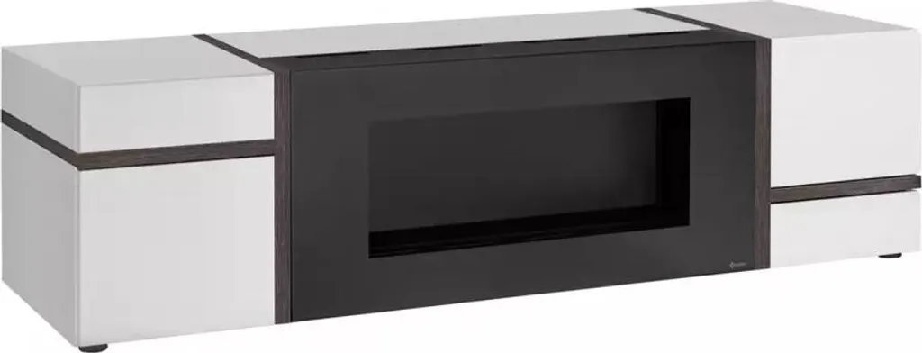 Meuble TV blanc avec bio-cheminée sécurisée CELINE - Design et Chaleur