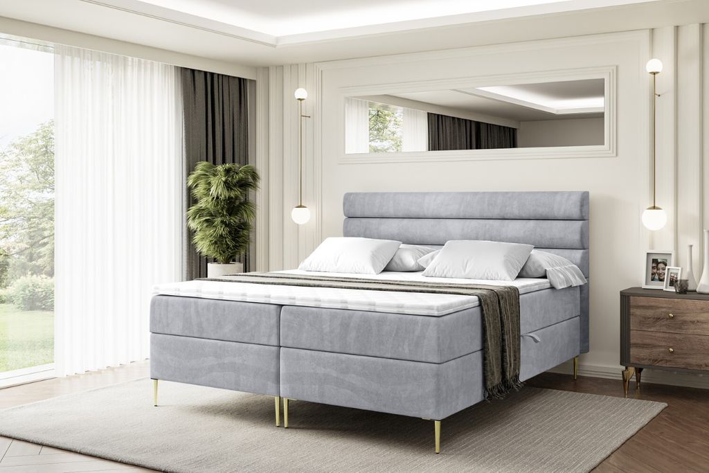 ALTDECOR Boxspringbett mit Gold Füßen, Matratze und Lattenrost, Boxbett, Topper, Polsterbett mit Bettkasten, Bett mit Stauraum H4-Matratze, Doppe...