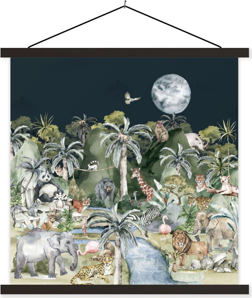 MuchoWow Textilposter Kinder - Dschungel - Natur - Tiere - Pflanzen 40x40 cm mit schwarzem Rahmen - Fotos