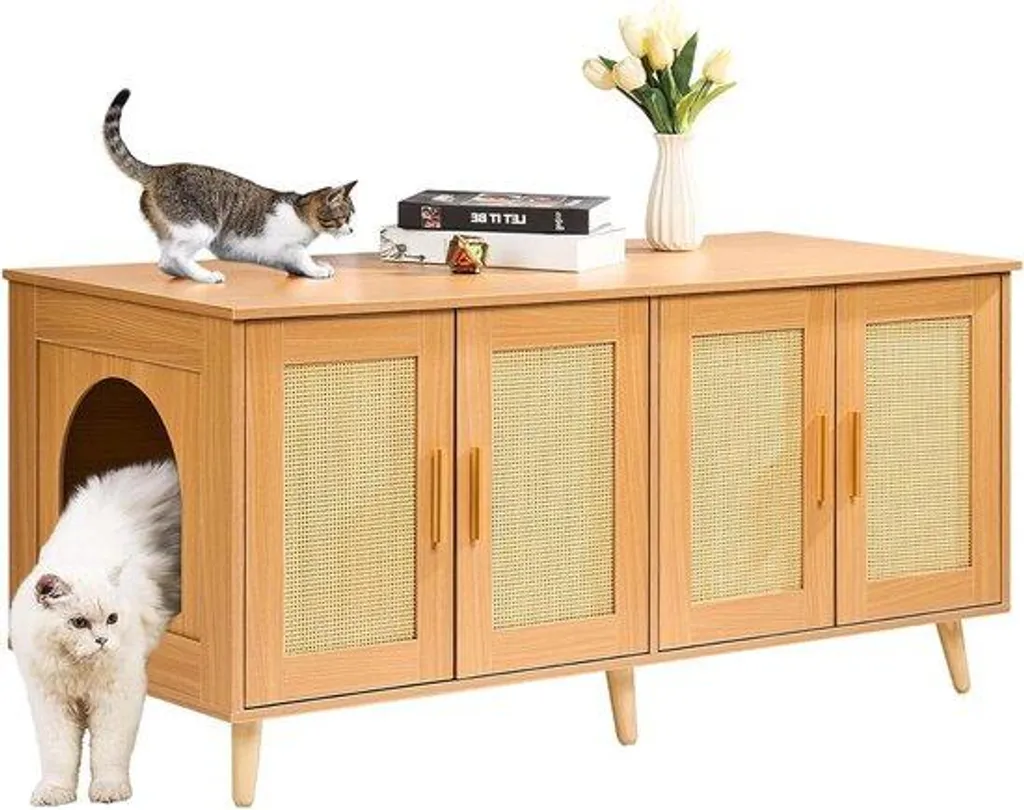 Maison de litière design en rotin naturel, meuble XXL de 119x50x55 cm
