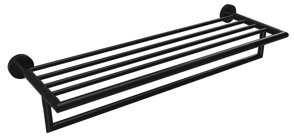 Sapho X-ROUND BLACK Handtuchregal mit Reling 500mm, Schwarz matt