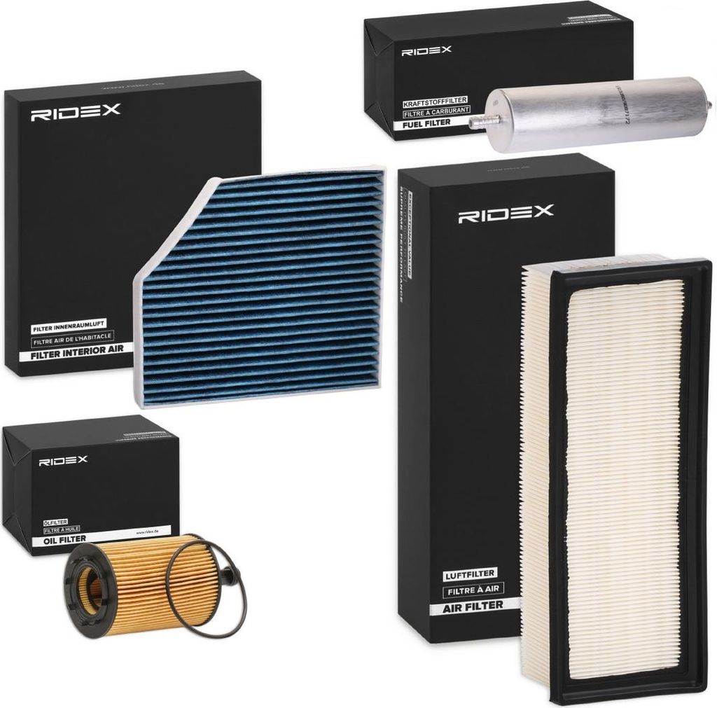 RIDEX Filterset Inspektionspaket Filtersatz für AUDI A4 Avant (8K5, B8) Q5 (8RB) A5 Sportback (8TA) A4 Limousine (8K2, B8) A5 Coupe (8T3) A4 Allroad