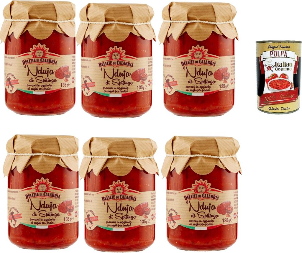 Delizia di Capabia, Ndujia di Spilinga, Würzig streikbar nduja salami, 6x 135g + Italian Gourmet polpa 400g