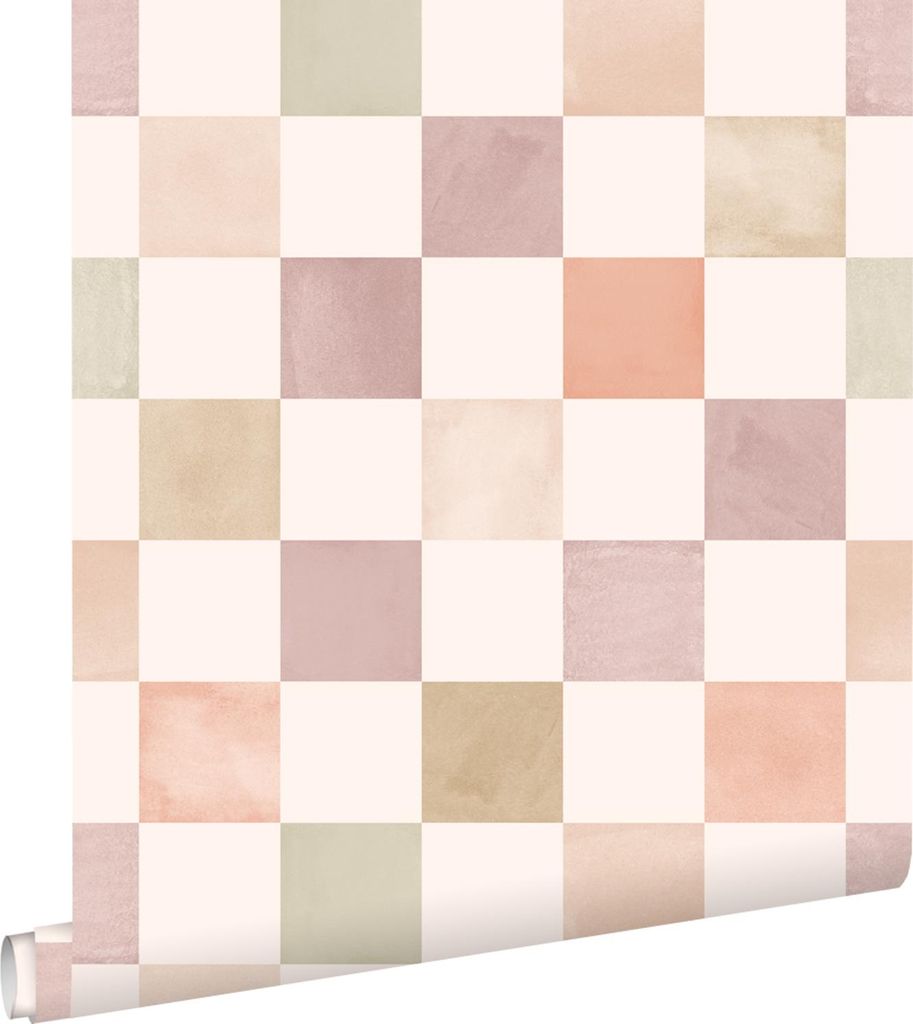 ESTAhome Tapete Karomuster Beige und Lila 50 x 900 cm