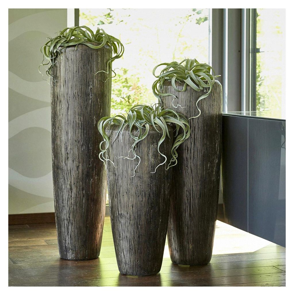 Hochwertige Pflanzvase mit Rillenstruktur - Fiberglas - Inklusive Einsatz – Indoor – Pflanzkübel Metallic (Groß: 120cm, Bronze)